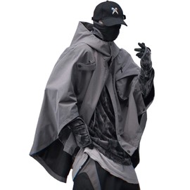Niepce Inc Japanese Techwear Hooded Cape Jacket for Men (US, Alpha, Medium, Regular, Regular, Standard, Grey-j40)