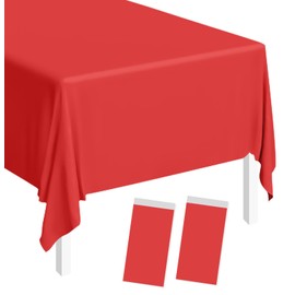 SietDESEO 2 Pack Red Plastic Tablecloth 54 x 108 Premium Disposable Table Cloth for Rectangle Table Plastic Table Cover for Wedding Baby Shower Girls Party Disposable Tablecloth