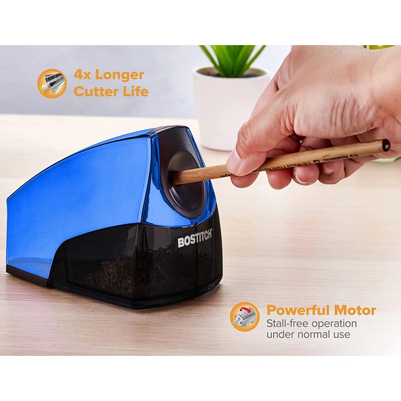 Bostitch Metallic Blue Electric Pencil Sharpener Compact Design Powerful Motor
