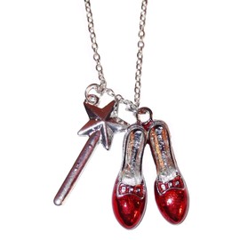 Wizard of Oz Ruby Red Slippers & Glinda Magic Wand Pendant Necklace