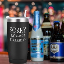 Sorry No Hablo Fuctardo Travel Tumbler Funny Birthday Christmas Gifts for Friends Dad Mom Sister Brother Familys Co-wokers, 20 Oz Insulated Stainless Steel Tumbler, Black