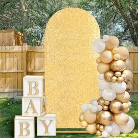 Arch Backdrop Cover 6.6FT Gold Sequin Covers Wedding Spandex Fitted Arch Covers for Party Wedding Photography Banquet Decor