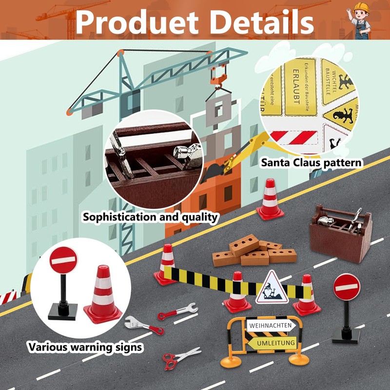 21 Piece Gnome Construction Site Set, Gnome Accessories Construction Site,