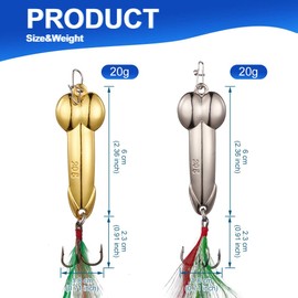Blueshyhall 4 Pieces Gold Silver Metal Bait Fishing with Spring, Bait with Hook and Spring, Bait Fishing Sea Set, Metal Sequin Fishing Lures in Freshwater and Saltwater (20g)