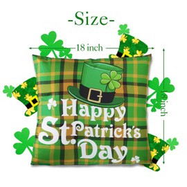 6 Pieces St Patrick's Day Pillow Covers 18 x 18 Inch Green Buffalo Lucky Clover Pillow Case Home Decor St Patricks Day Throw Pillows Cushion Decorative Cases for Sofa Couch Office Car Bedroom