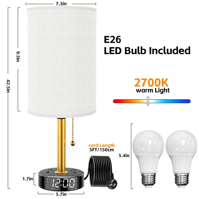 Bedside Desk Lamp for Bedroom, Table Lamp with USB A