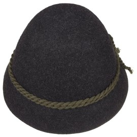 Classic Schinderhannes Traditional Hat - Alpine Hat Made of Wool Felt - Jadgd Hat with Cord Set - Shepherd Hat with Grosgrain Lining Band - Felt Hat Summer / Winter - Men's Hat Anthracite 60 cm,
