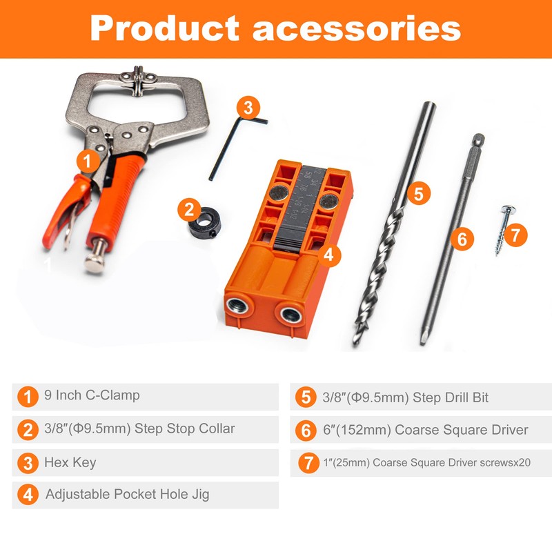 Pocket Hole Jig System Kit, Pocket Screw Jig with 11