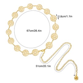 SEDEX Gold Belt, Western Chain Belts for Women Metal Concho Belt Cowgirl Fashion Boho Waist Chain Y2K for Jeans Dresses Pants Adjustable Vintage Country Concert Accessories