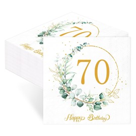 Pack of 40 Napkins 70th Birthday Table Decoration 70th Birthday Napkins, Eucalyptus Green Sage Green for Spring Decoration, Communion, Confirmation, Christening