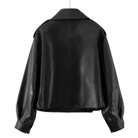 LY VAREY LIN Women Black Faux Leather Jackets Casual Short Oversized Coat Asymmetrical Motor Biker Jacket (Black, S)