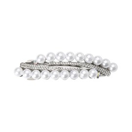 French Pearl Hair Barrettes for Women Silver Elegant Rhinestone Barrettes Clips for Hair Peal Beads Hair Clips Hairpin Hair Pins Decorative Wedding Bridal Pearl Hair Accessories for Fine Hair