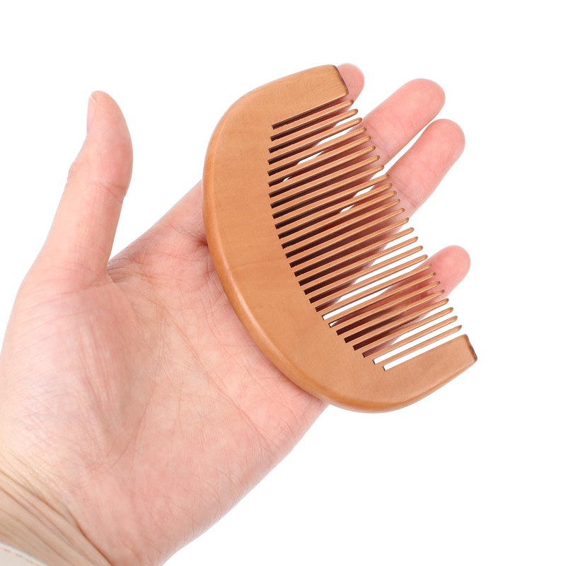 Natural Peach Wood Comb, 2 Pack Mini Wooden Comb Anti-Static