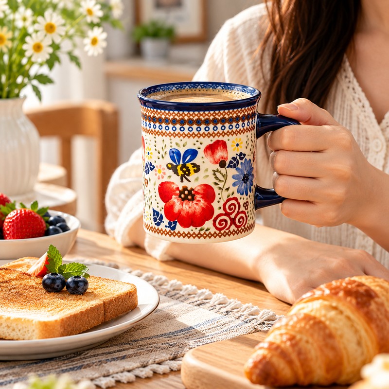 Bohemian Floral Ceramic Coffee Mug for Coffee & Tea –