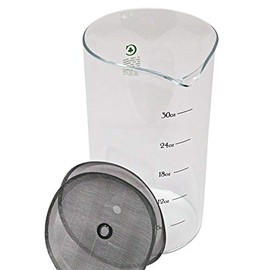 French Press Replacement Glass, CCC Café Crush Club Bonus Steel Filters, Fire Hardened Borosilicate Beaker 34 Ounce | 1 Liter Size With Black Measures