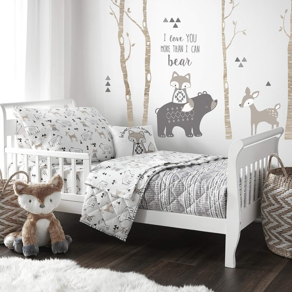 Levtex Baby Bailey Bear, Animals, Woodland, Charcoal, Beige, White -5PC