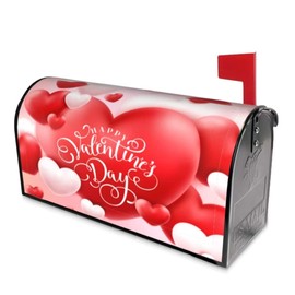 Sunshineyan Happy Valentines Day Mailbox Cover Magnetic Standard Size 18" X 21", Red Heart Love Valentine's Day Mailbox Wraps Post Letter Box Cover Garden Yard Outdoor Decorations