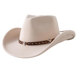 Jastore Kids Wide Brim Western Cowboy Cowgirl Hat Boys Girls Felt Jazz Fedora Hats Dress Up Costume (US, Age, 4 Years, 6 Years, Beige)