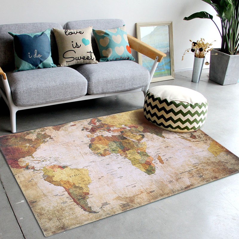 World Map Rug Anti Slip Floor Mat Soft Area Rug