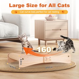 Oroonoko Cat Scratcher Bed for Indoor 2-in-1 Sisal Scratching Post & Hammock with Easy Assembly, Non-Tip Wood Base, Large Cat Bed & Scratch Pad （Wave Type）