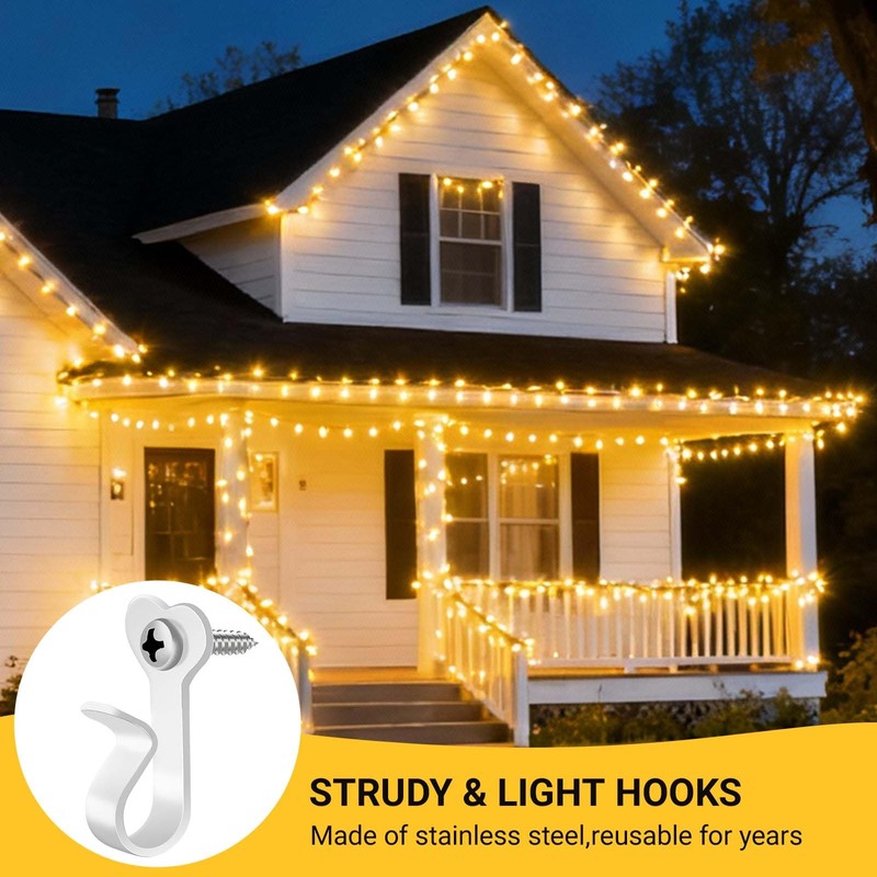 Dreecy 30 Packs White String Light Hooks for Outside, Stainless