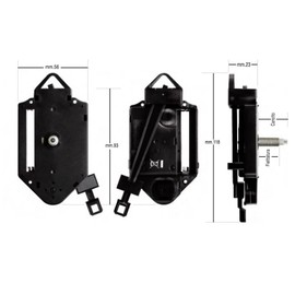 Clock-it Meccanismo orologio pendolo con Canotto extra lungo 24mm, Lancette plastica nere. Kit per riparazione, sostituzione o realizzazione orologio pendolo da parete.