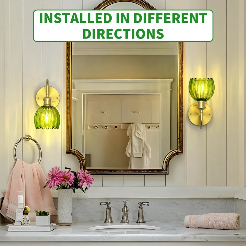 Phaosio Vintage Tulip Green Glass Shade Hardwired Wall Sconce –
