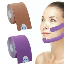 RTRTGS Pack of 2 Face Lifting Tape, Wrinkle Make-Up, Anti-Wrinkle Patches, Myofascial Face Tightening Tape, Facial Patches, Wrinkle Patch for Firming and Firming the Skin, 2.5 cm x 5 m, Beige and