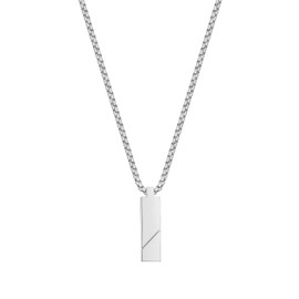 Dustill Bar Necklace | Cuboid | Floral Pattern Engraving | Matte Black and Silver Stainless Steel Minimalist | Geometric I 60 cm I 2.5 mm, Stainless Steel, No Gemstone