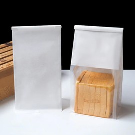 50Pcs Kraft Paper Bread Bags with Tin Tie Tab Closure and Clear Front Window for Mini Croissant, Pastry, Loaf Bread, Treat Bags for Bakery (White Kraft, 8.66 inch x 11.02 inch)