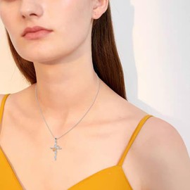 LUHE Women Cross Necklace Sterling Silver Birth Flower Pendant Necklace Religious Cross Jewelry Gifts for Women Girls, Sterling Silver, high polished