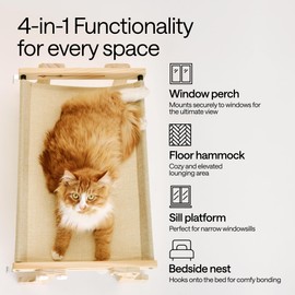 Foldable Cat Window Perch for Cats Inside – Cat Hammock for Windowsill, Shelf, Wall – 4 Heavy Duty Suction Cups, Sturdy Frame, Screws – Pet Hammock Sill Extender – 1 Textile Window Cats Bed