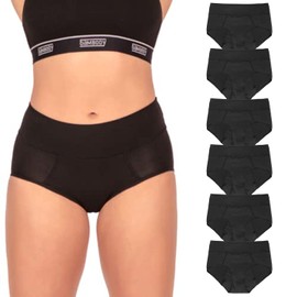 Bambody Absorbent Panties, Period Underwear for Women and Teens - All-Day Long - Overnight Protection- Postpartum, Leakproof - 4X-Large - 6 Pack: Black
