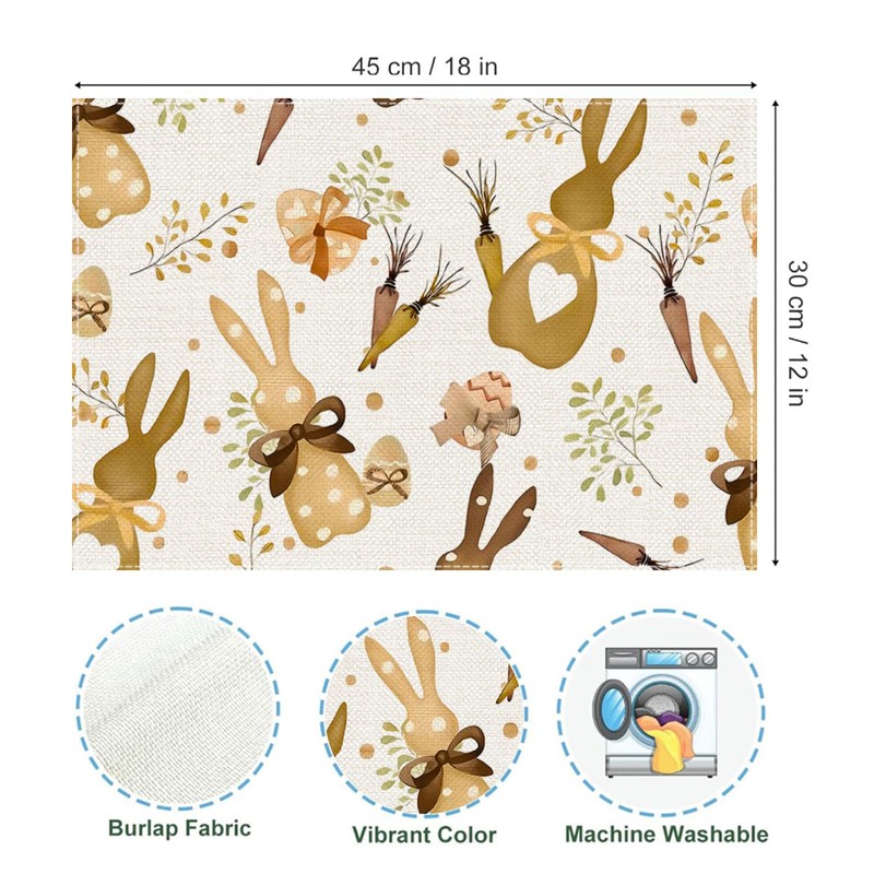 ZCHOMI Easter Bunny Brown Placemats Set of 4, 12x18 Inch