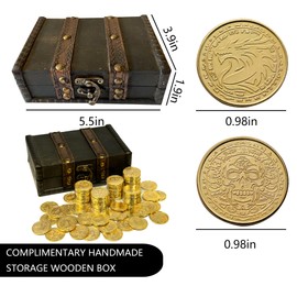 ACTIONDRAKE Metal Pirate Coins, 100 Massive Toy Gold Coins for Board Games, DND Prop Accessories for Dungeons & Dungeons, Treasure and Treasure Chest Fantasy Dragon Coin Gifts