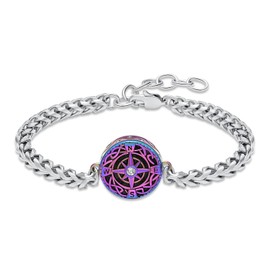 constantlife Compass Urn Bracelet for Ashes Stainless Steel Adjustable Link Bangle Cremation Keepsake Loved Ones Memorial Jewelry for Women Men (Colorful)