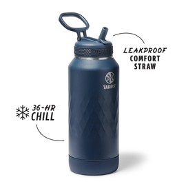 Takeya Sport 32 oz Triple-Insulated Stainless Steel Water Bottle – Leakproof, Sweatproof, BPA-Free, Keeps Drinks Cold 36 Hrs, Hot 14 Hrs – Indigo