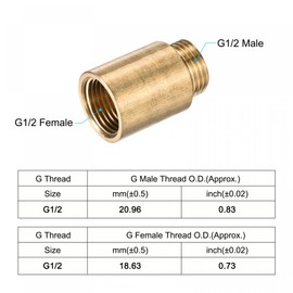 sourcing map Brass Extension Pipe Fitting 30mm G1/2 Female to G1/2 Male Thread Reducer Coupling Adapter Connector Pack of 2