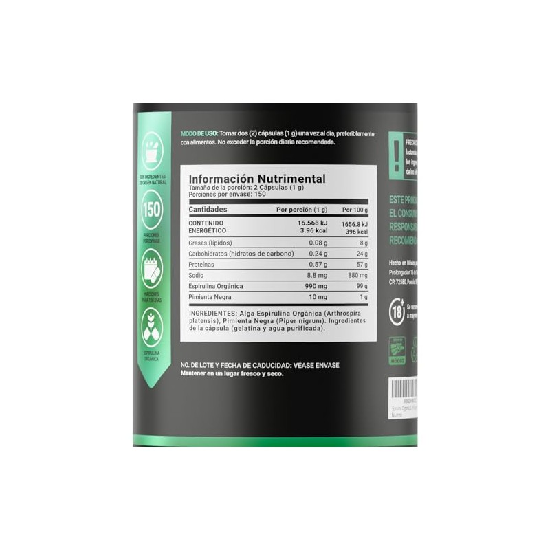 B Life Espirulina Orgánica 300 cápsulas