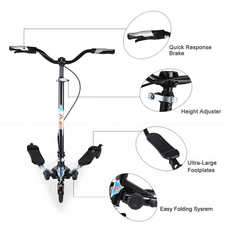 AODI Swing Wiggle Scooter, 3 Wheels Drifting Folding Kick Scooter