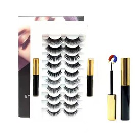 Magnetic Eyeliner and Eyelash Kit,10 Pairs Reusable Magnetic False Eyelashes,Waterproof Long Lasting Magnetic Eyeliner With FREE Tweezer For Use With Magnetic False Lashes,No Glue Needed