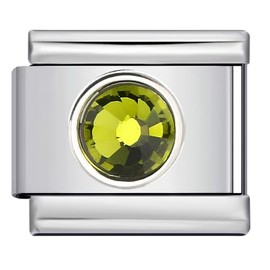 August Peridot Round Crytal Month Birth Year Birthday Stone Anniversary Birthstone Crystal Silver Italian 9mm Link Stainless Steel Bracelet Charm Compatible With Nomination