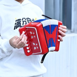 LIEKE Children's Accordion 10 Buttons Accordion Accordion Musical Instrument Gift for Children Adults Beginners (Red)