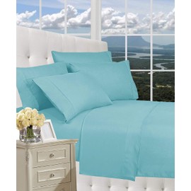 CELINE LINEN Luxury Silky-Soft 1500 Thread Count Softest Egyptian Quality Wrinkle-Free 3-Piece Bed Sheet Set, Deep Pocket up to 16 inch, Twin/Twin XL Aqua Blue