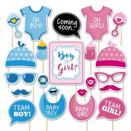 SWYOUN Baby Gender Reveal Photo Booth Frame Party Supplies Boy or Girl Photo Booth Props Baby Shower Birthday Party Decoration(Pack of 23)