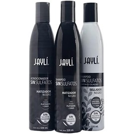 Jayli Shampoo Matizador  Sellador  Acondicionador Negro Sin Sal  Sulfatos  Parabenos (3 Pack), 320.0 mililitro