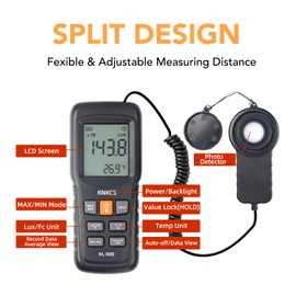 KNKCS Digital Lux Meter, 0-200,000 Light Meter for Plants with Temperature Display, Data Record, Max/Min/Average, FC/LUX Conversion, for Plants, Office, Indoor & Outdoor Use