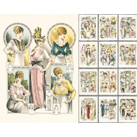 PIXILUV 12 Blank Notecards for All Occasions ~ Vintage Magainze Showcasing Elegant Headwear and Dresses 1910-20's ~ Elegances Feminines Vintage Art Deco Fashion Magazine Illustration Reprint