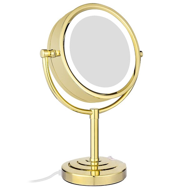 GURUN 8.5 Inch Tabletop LED Lighted Makeup Mirror with 10x Magnification Double Sided Vanity Mirror Plug Power Gold Finish M2208DJ(8.5in,10x)