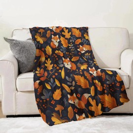 Turamurra Autumn Fox Blanket Gifts - Fall Leaves and Fox Cozy Fleece Throw Blankets - Perfect for Autumn Decor, Nature Lovers, and Cozy Nights - 50x60 Inches